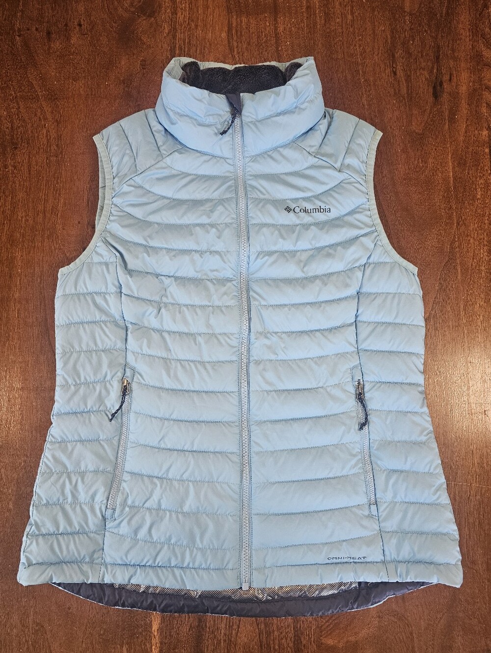 Columbia Womens Omni Heat Puffer Vest Lite Outdoor Full Zip Blue Size Large